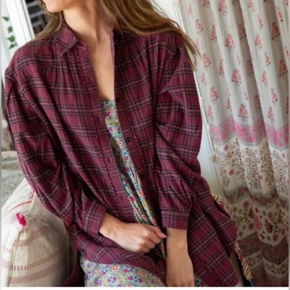 NATURAL LIFE Burgundy Plaid Tunic